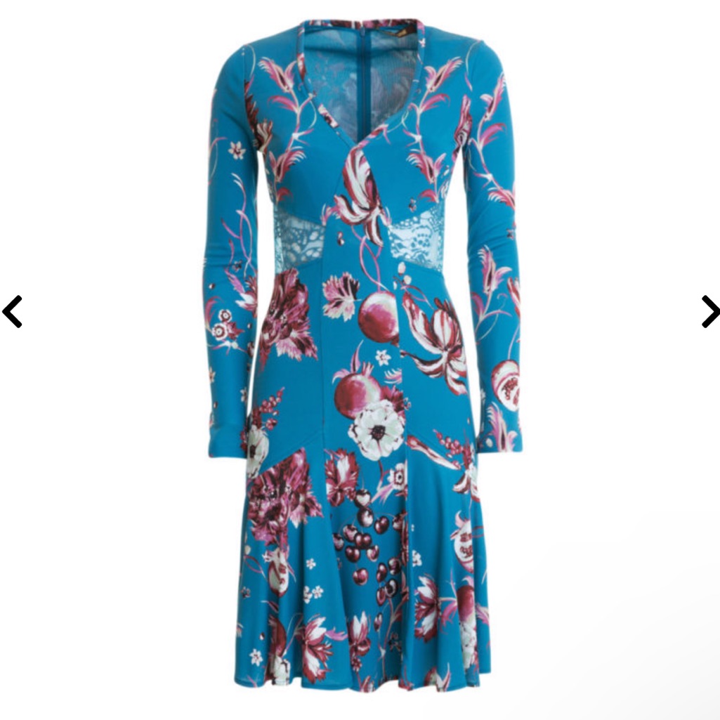 Roberto Cavalli Forbidden Fruit Floral Lace Insert Dress With Ruffle Hem
